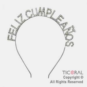 VINCHA FELIZ CUMPLEAOS CON STRASS PLATA X 1
